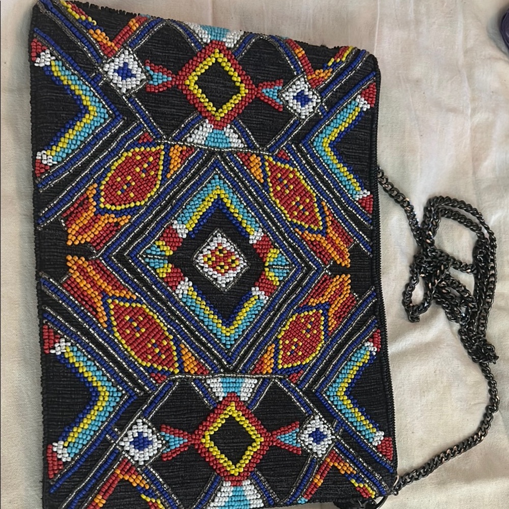 Black and Red Geometric Clutch with Ethnic Patterns